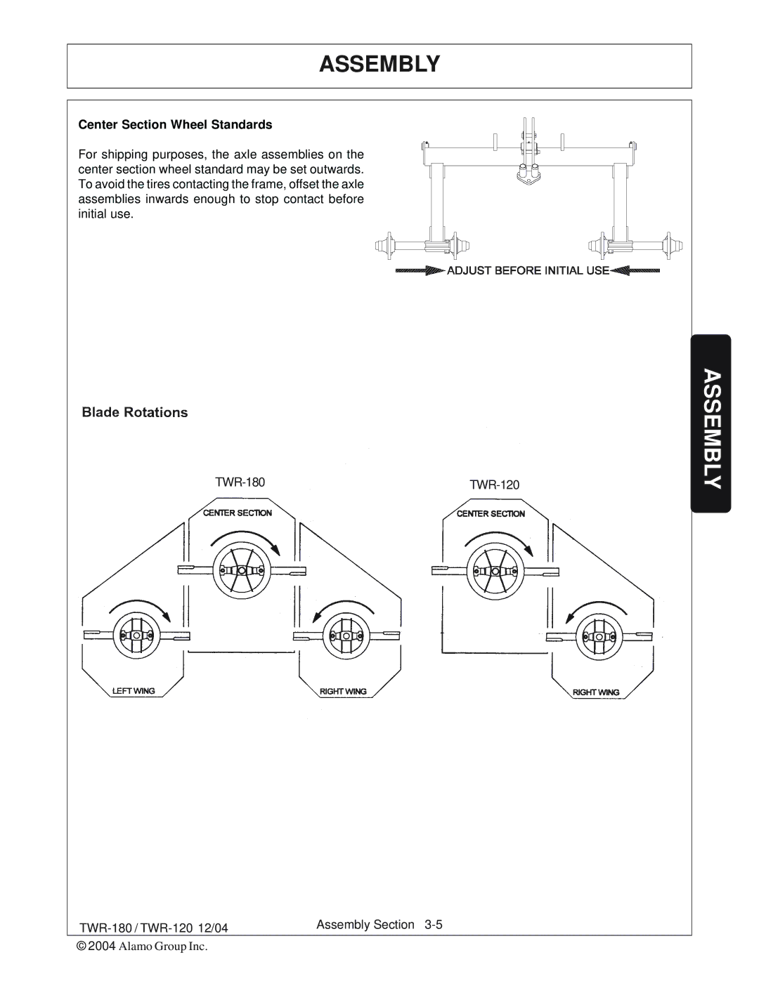 Tiger Products Co., Ltd TWR-120, TWR-180 manual Center Section Wheel Standards 