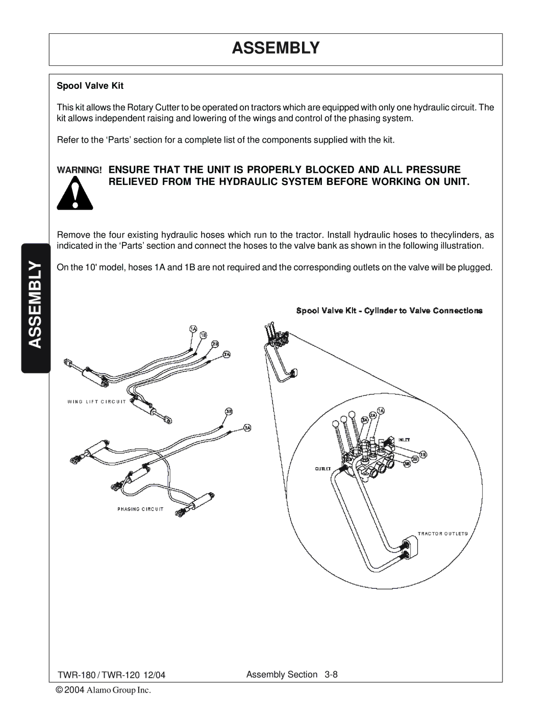 Tiger Products Co., Ltd TWR-180, TWR-120 manual Spool Valve Kit 