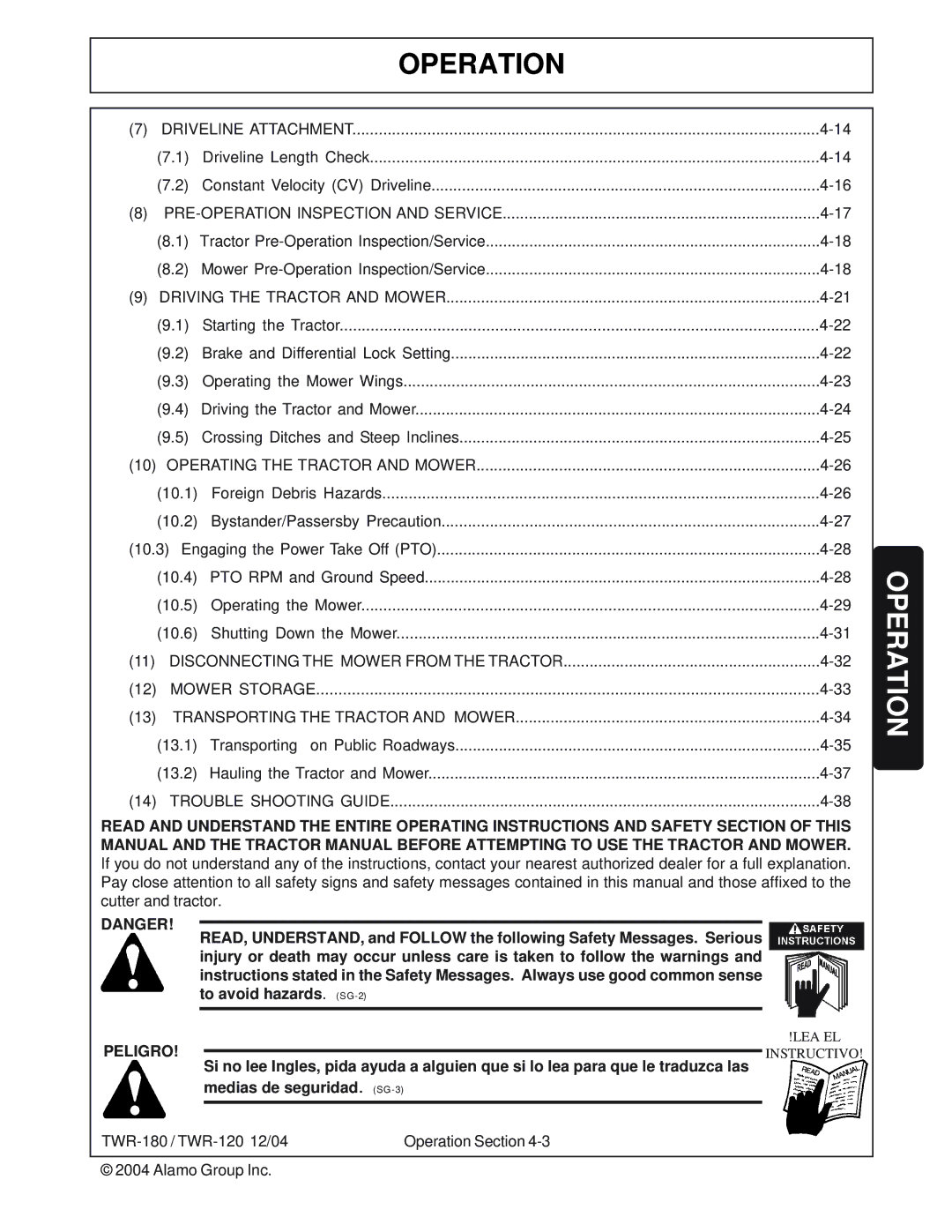 Tiger Products Co., Ltd TWR-120, TWR-180 manual Operation, Medias de seguridad. SG-3 