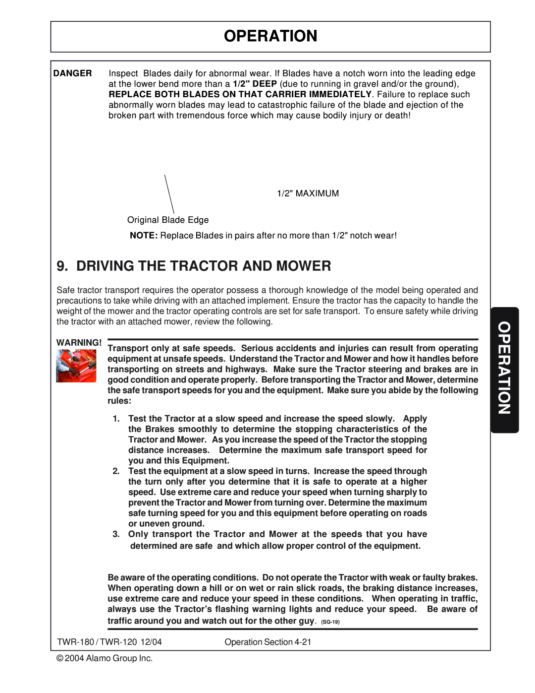 Tiger Products Co., Ltd TWR-120 Driving the Tractor and Mower, Traffic around you and watch out for the other guy. SG-19 