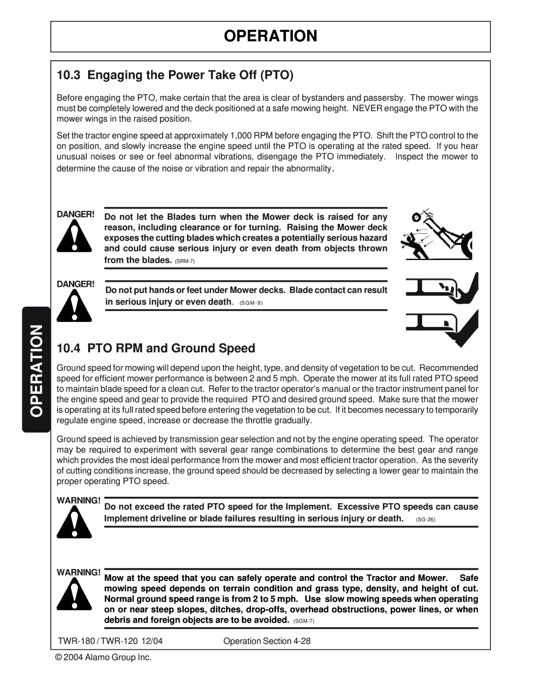 Tiger Products Co., Ltd TWR-180, TWR-120 Engaging the Power Take Off PTO, PTO RPM and Ground Speed, From the blades. SRM-7 