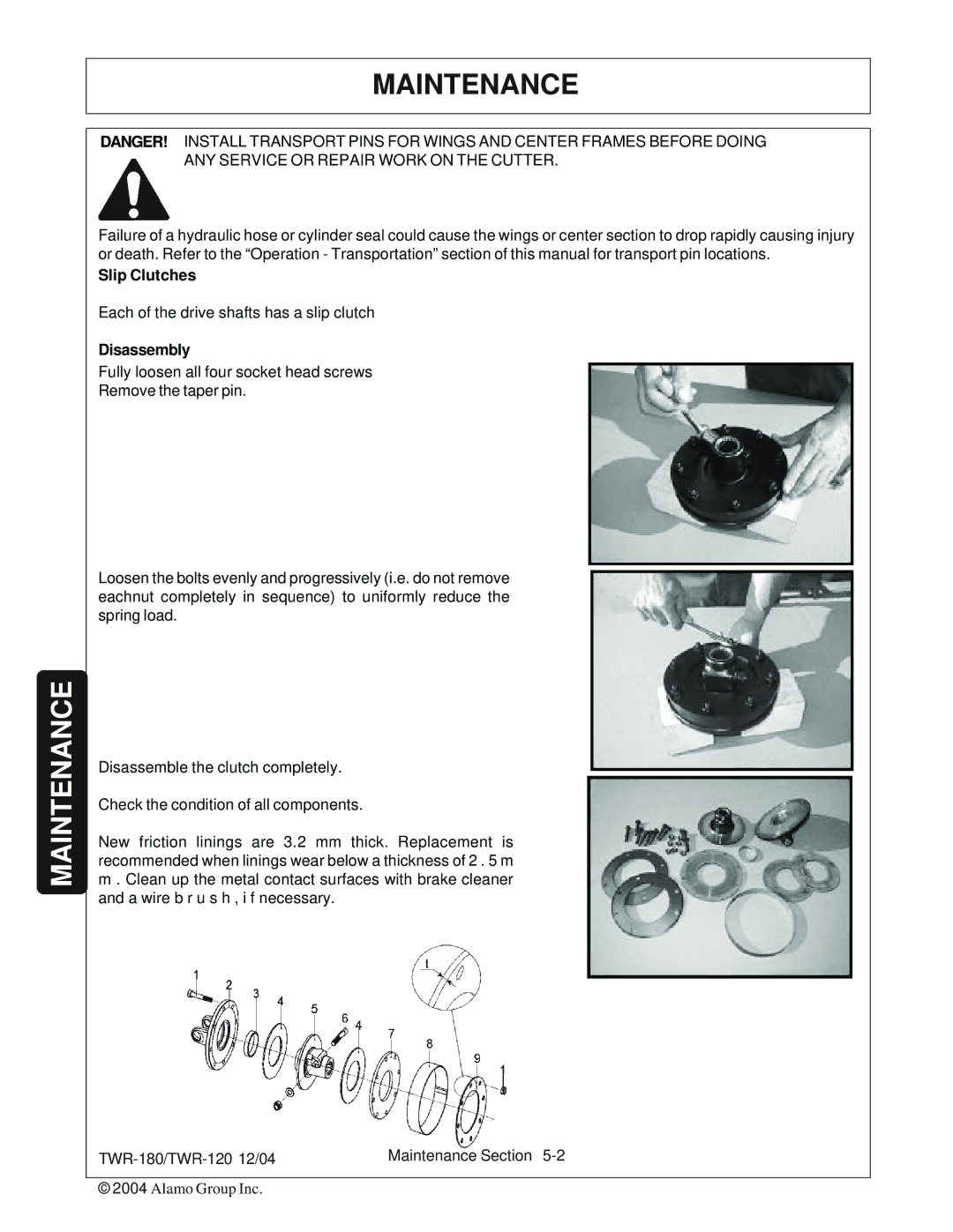 Tiger Products Co., Ltd TWR-180, TWR-120 manual Maintenance, Slip Clutches, Disassembly 