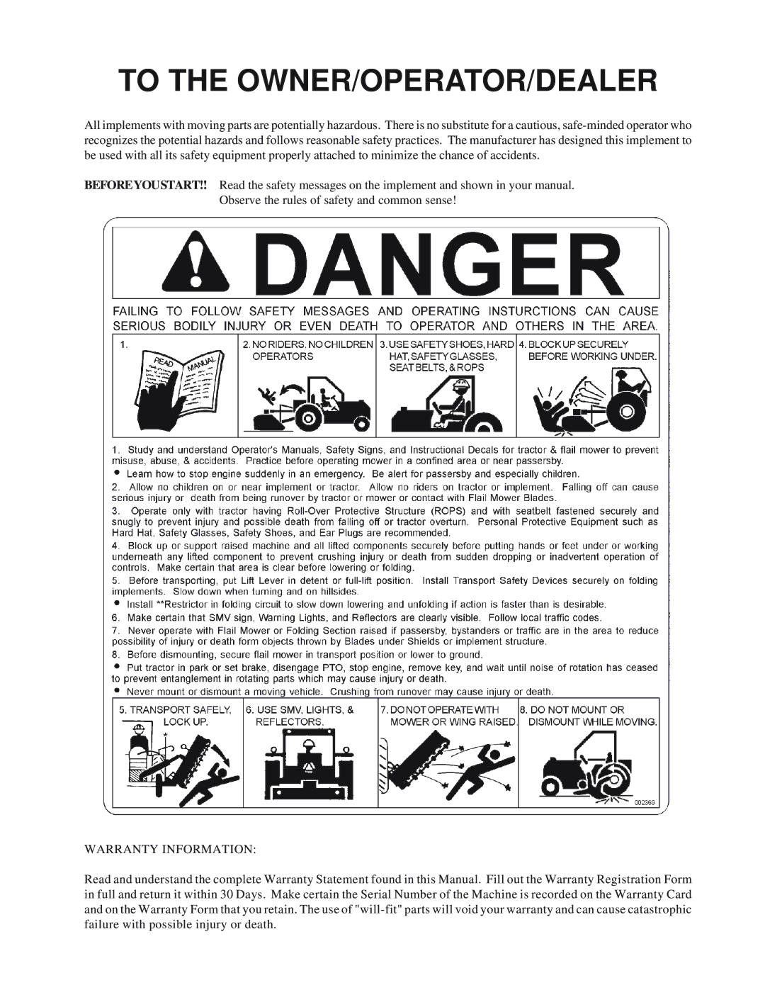 Tiger RBF-14C manual To the OWNER/OPERATOR/DEALER 