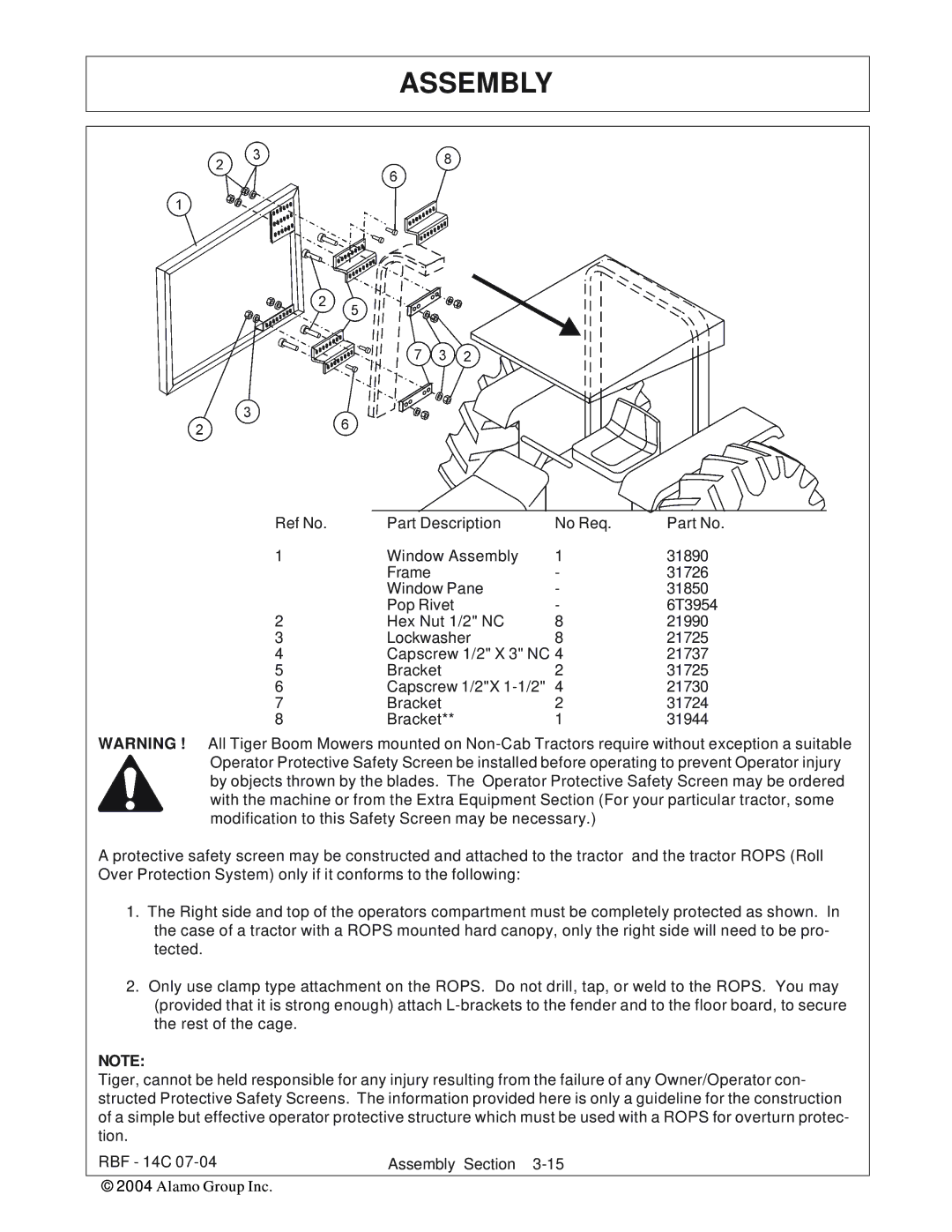 Tiger RBF-14C manual Assembly 