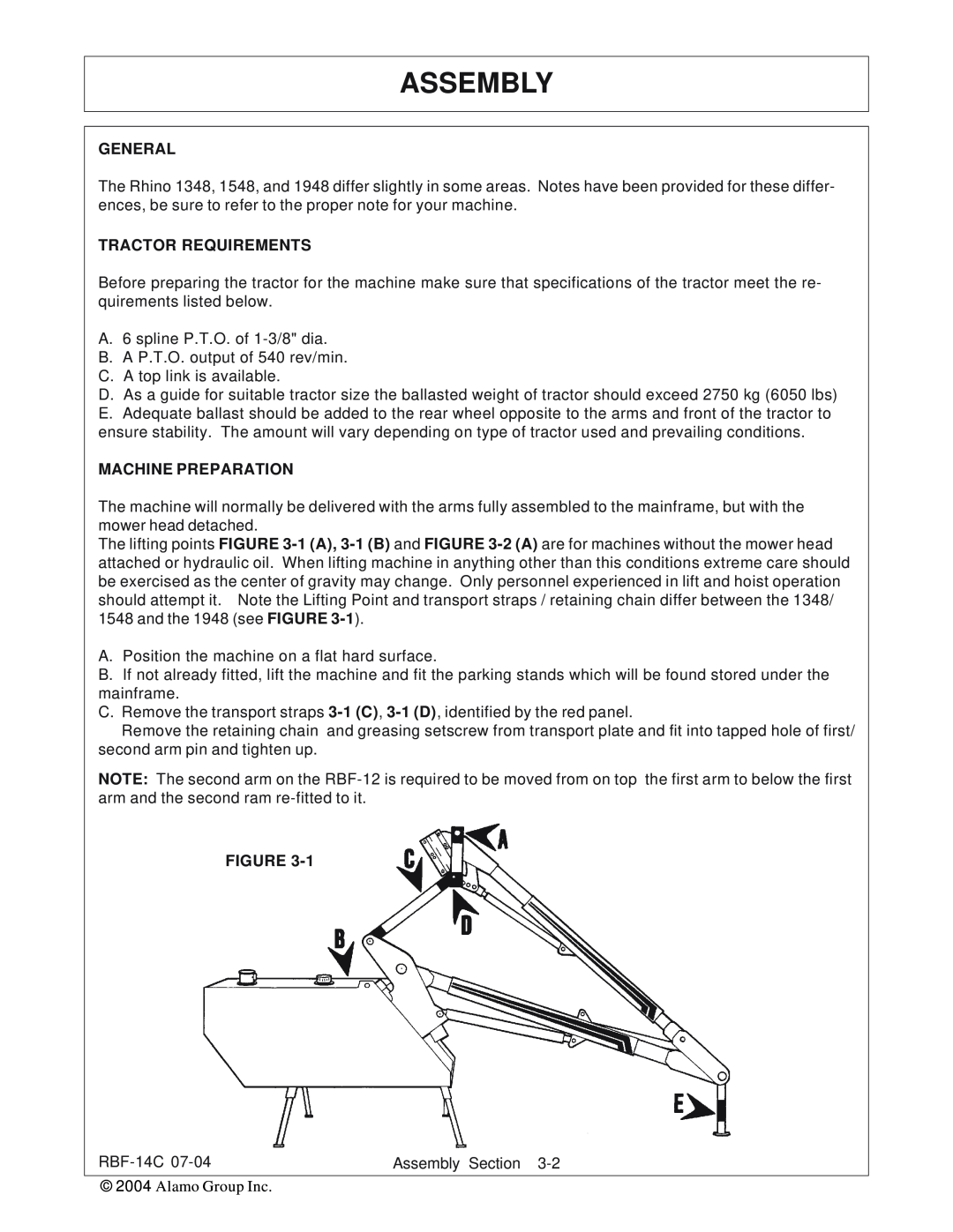 Tiger RBF-14C manual Assembly, General, Tractor Requirements, Machine Preparation, Figure 