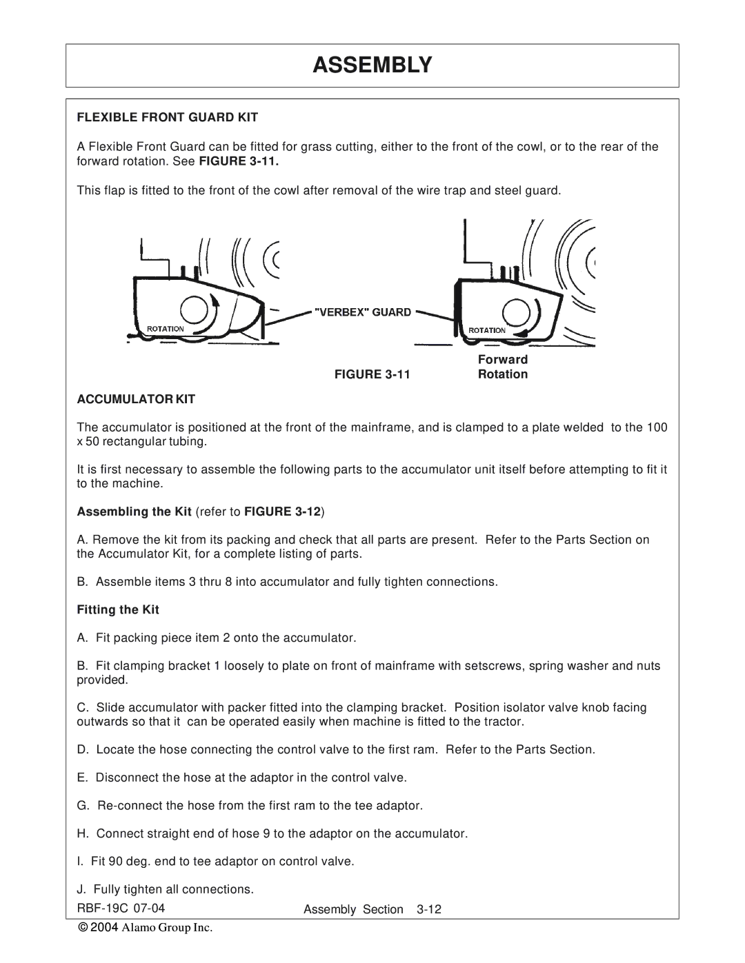 Tiger RBF-19C manual Flexible Front Guard KIT, Accumulator KIT 