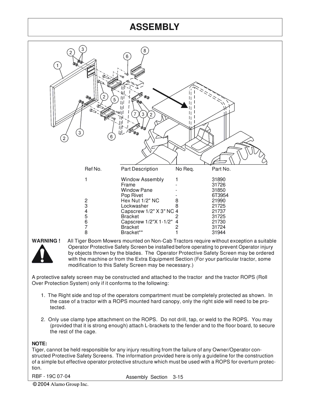 Tiger RBF-19C manual Assembly 