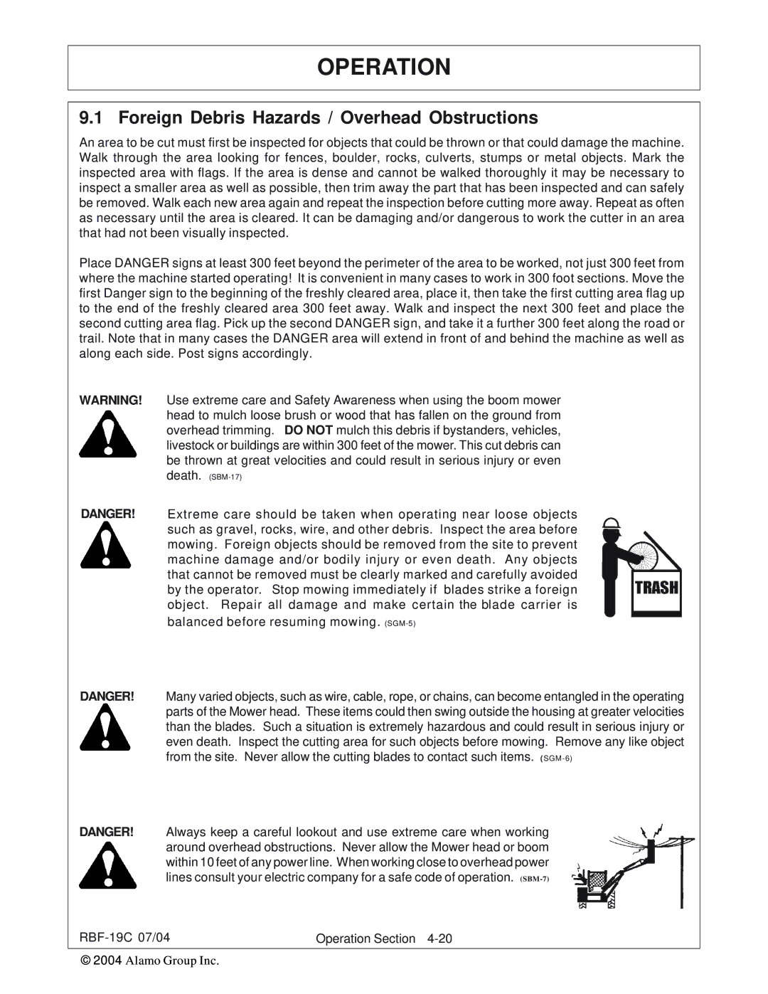 Tiger RBF-19C manual Foreign Debris Hazards / Overhead Obstructions 