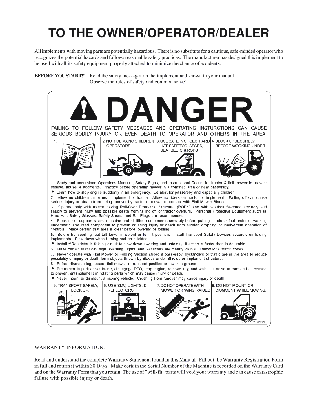 Tiger RBF-2C manual To the OWNER/OPERATOR/DEALER 