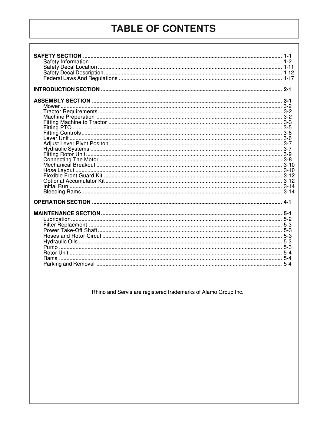 Tiger RBF-2C manual Table of Contents 