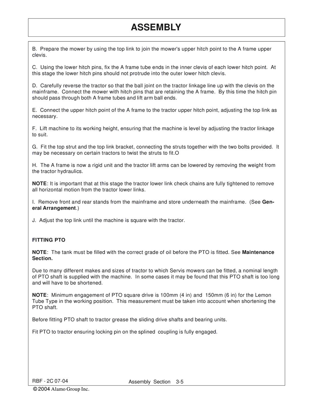 Tiger RBF-2C manual Fitting PTO, Section 