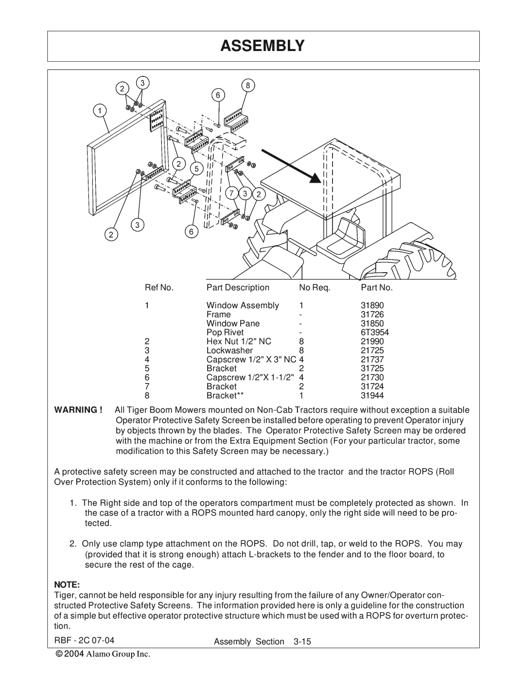 Tiger RBF-2C manual Assembly 