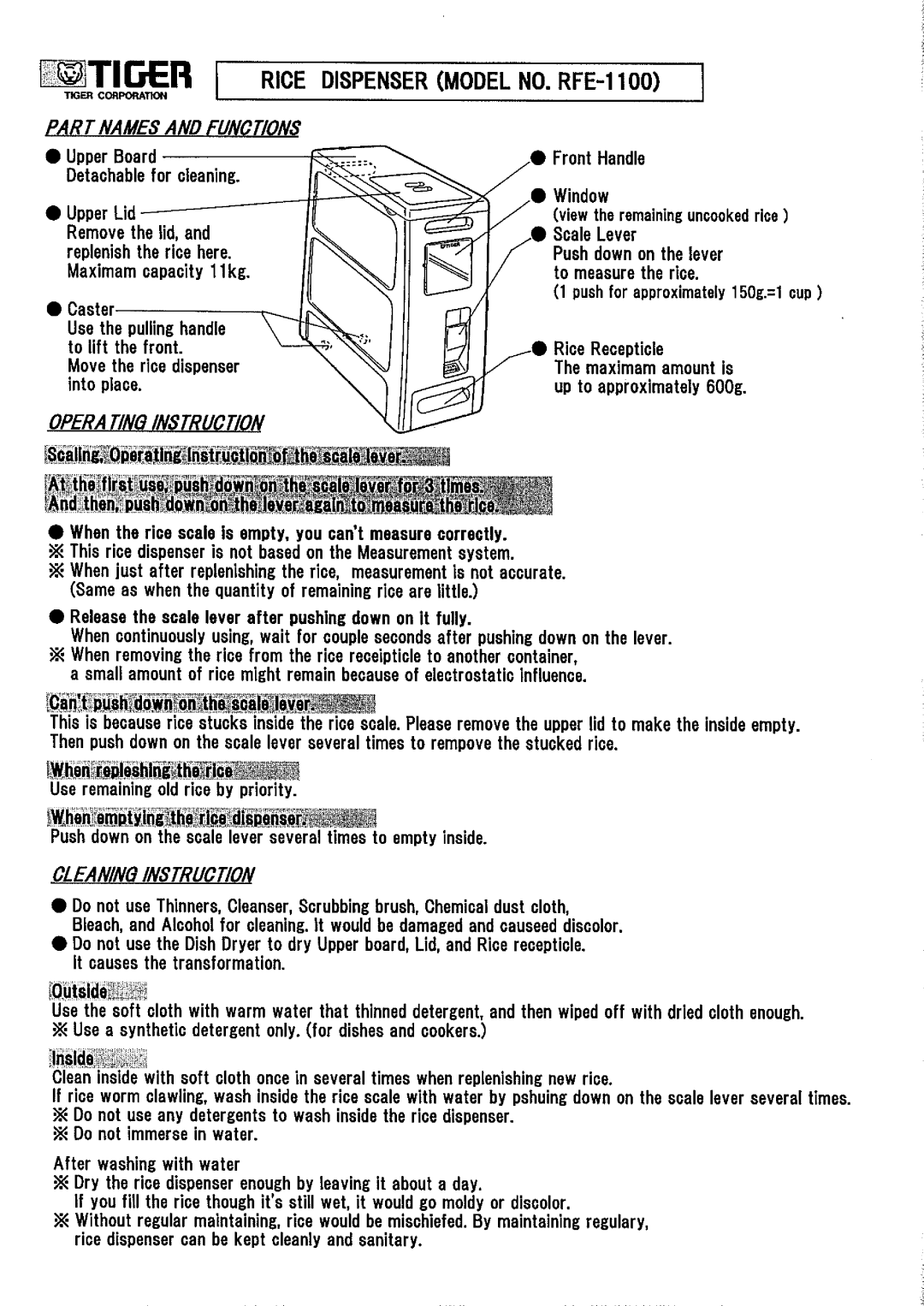 Tiger RFE-1100 manual 