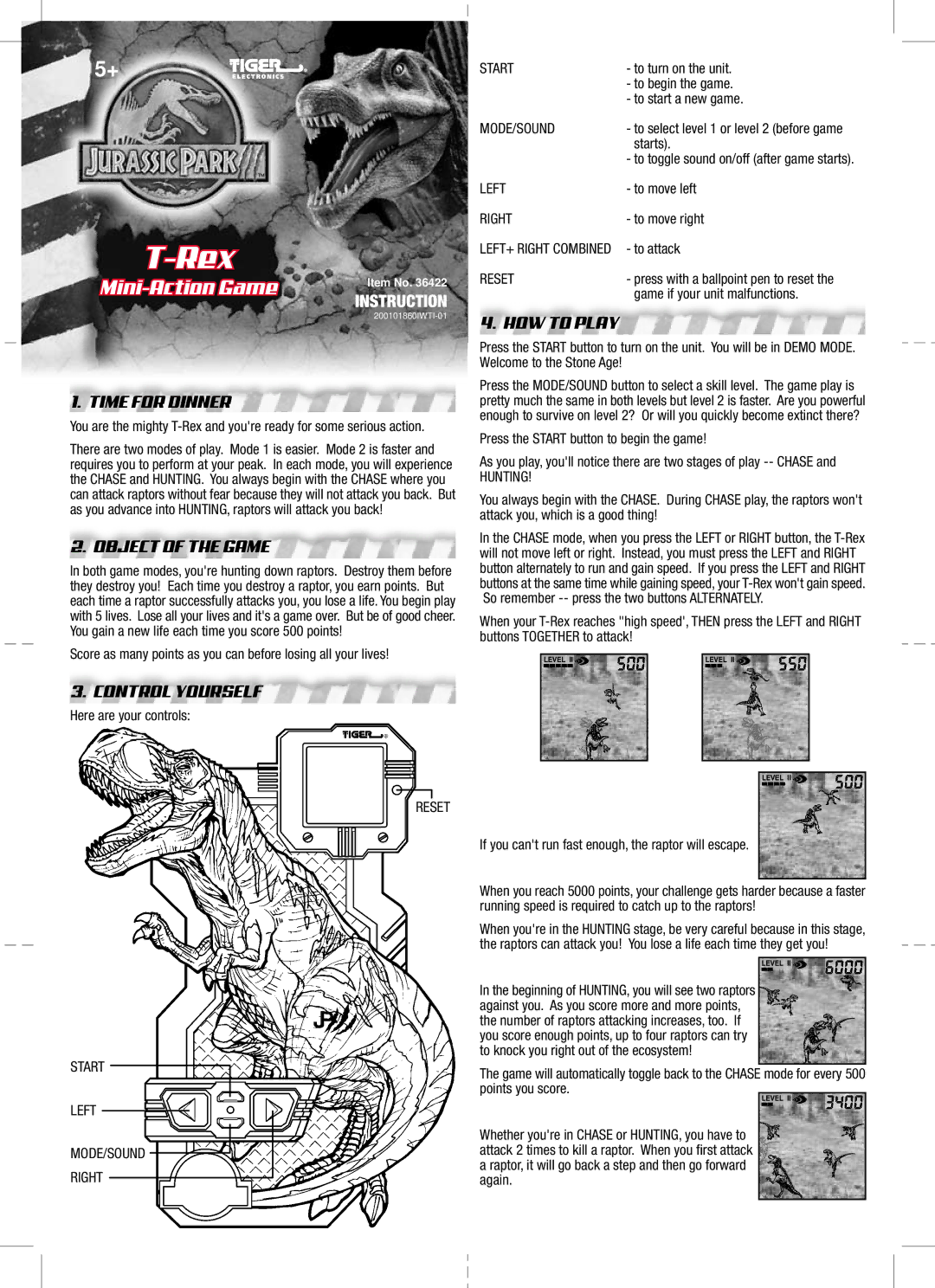 Tiger T-Rex manual Time for Dinner, Object of the Game, Control Yourself, HOW to Play 