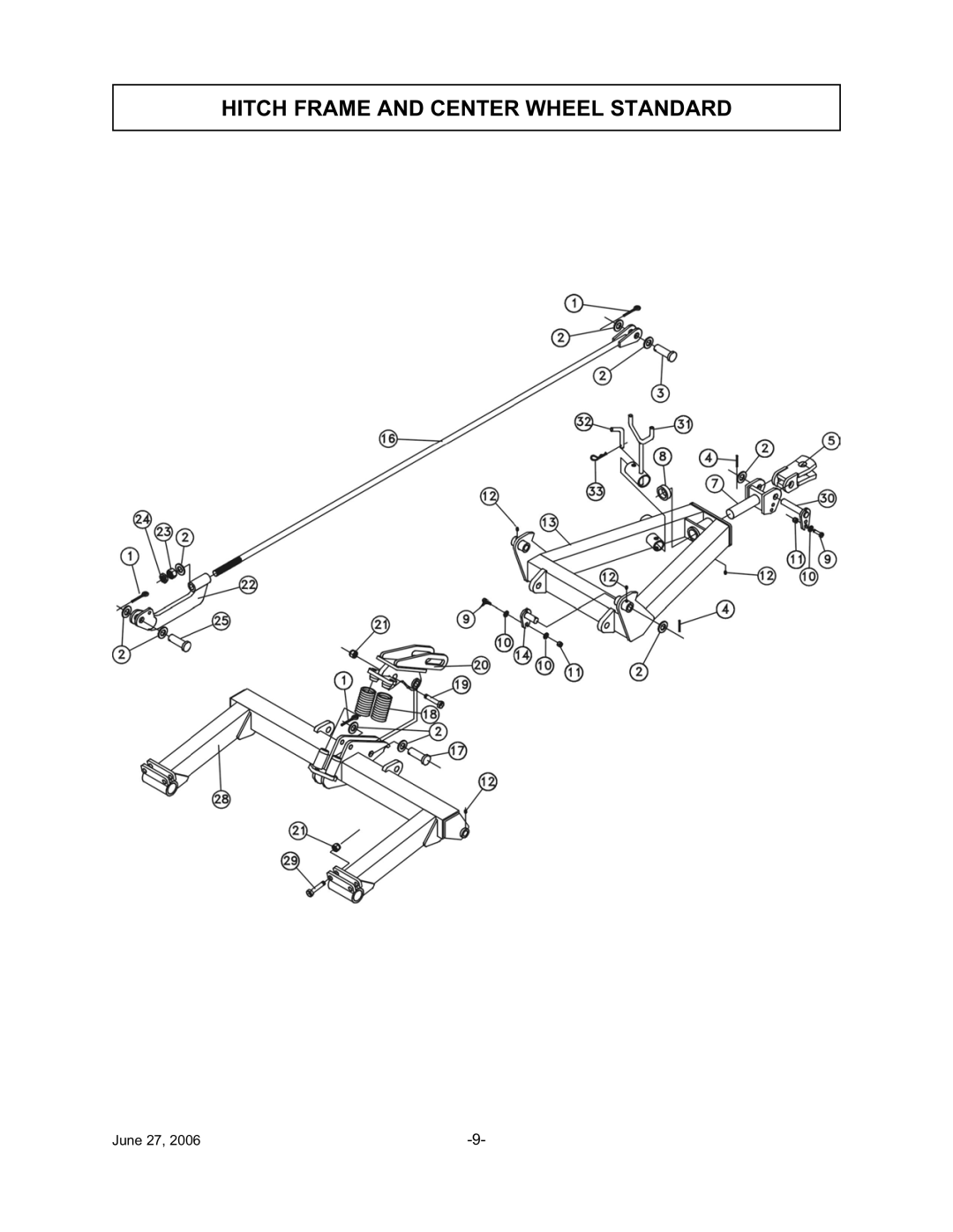 Tiger TWR-120, TWR-180 manual Hitch Frame and Center Wheel Standard 