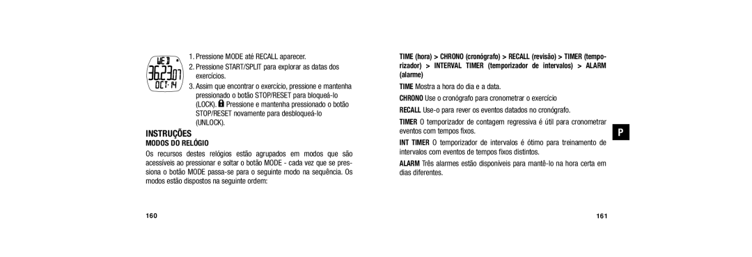 Timex 150 Instruções, Modos do Relógio, Eventos com tempos fixos, Intervalos com eventos de tempos fixos distintos 