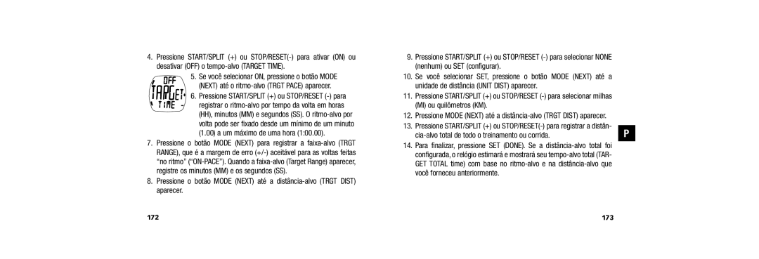 Timex 150 user manual Cia-alvo total de todo o treinamento ou corrida, 173 