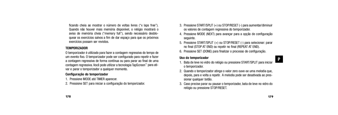 Timex 150 user manual Temporizador, Configuração do temporizador, Uso do temporizador, 179 