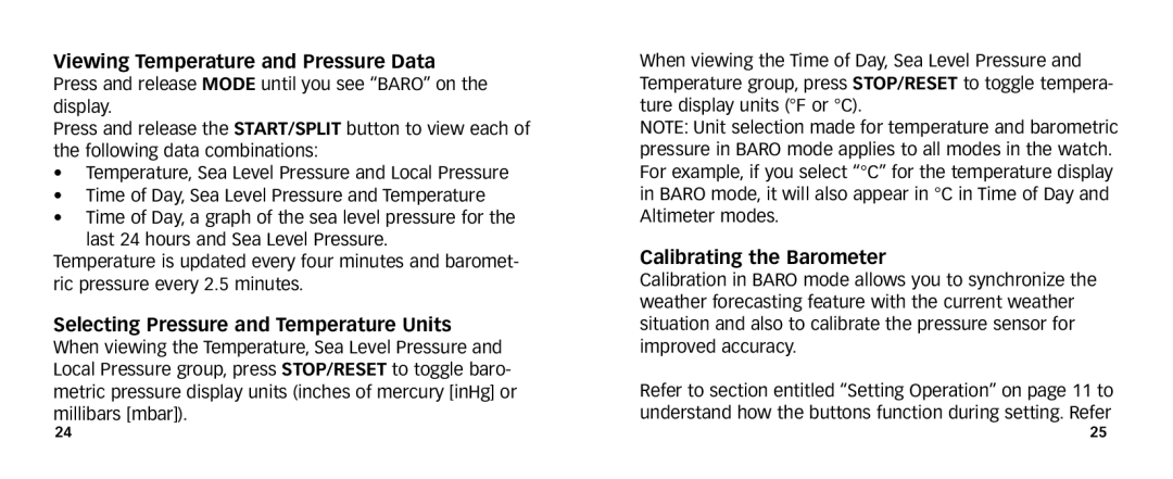 Timex 567-095006 NA manual Viewing Temperature and Pressure Data, Selecting Pressure and Temperature Units 