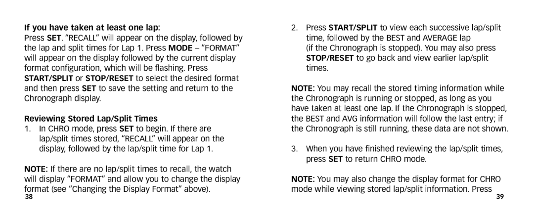 Timex 567-095006 NA manual If you have taken at least one lap 