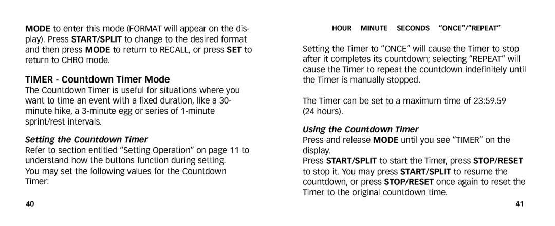 Timex 567-095006 NA manual Timer Countdown Timer Mode, Setting the Countdown Timer 