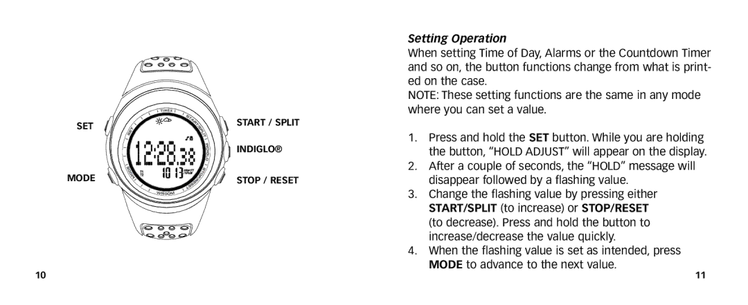 Timex 567-095006 NA manual Setting Operation 