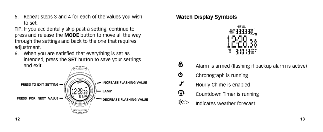 Timex 567-095006 NA manual Watch Display Symbols 