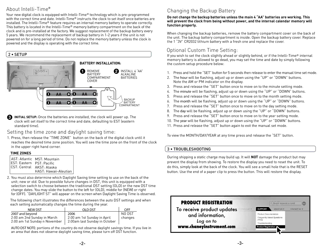 Timex 75071T warranty About Intelli-Time, Setting the time zone and daylight saving time, Changing the Backup Battery 