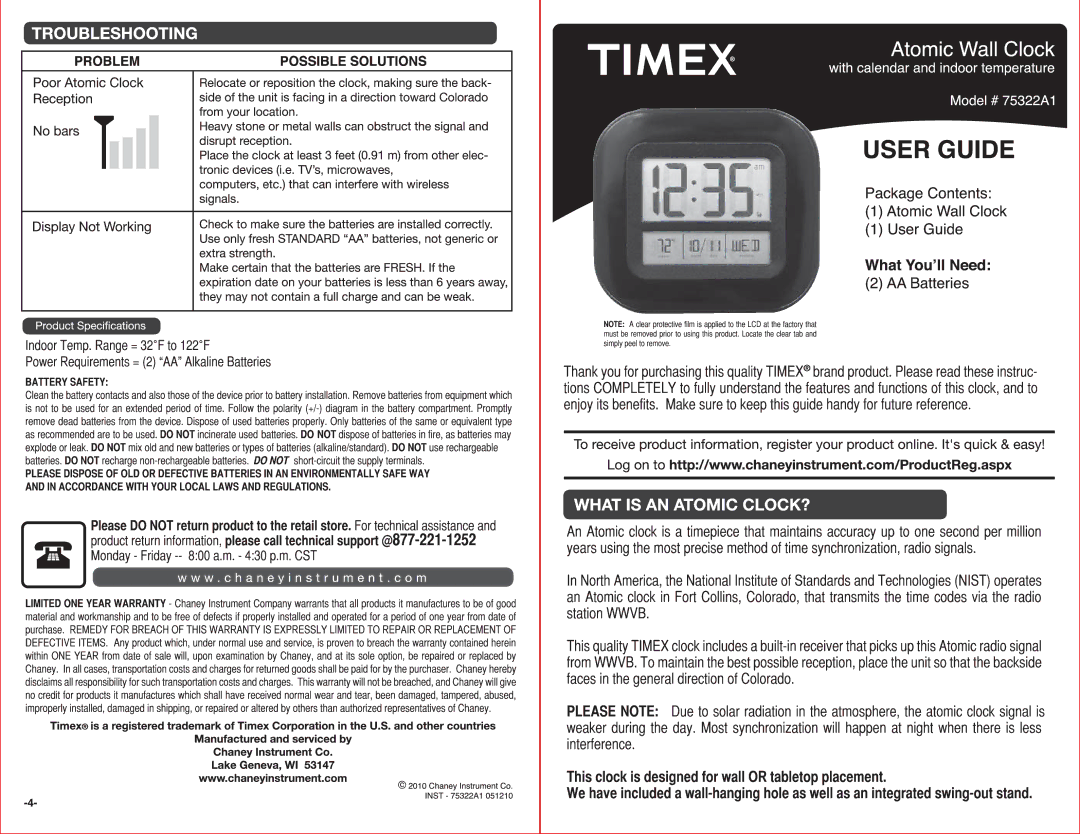 Timex 75322A1 manual 