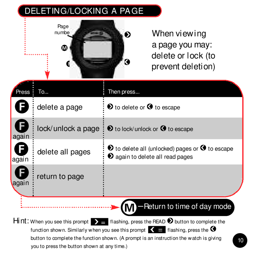 Timex Beepwear manual Return to, DELETING/LOCKING a 