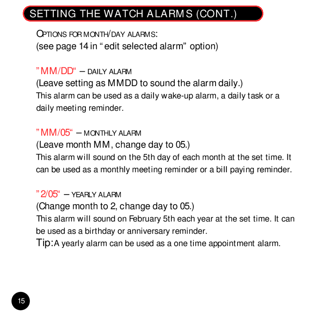 Timex Beepwear manual See page 14 in edit selected alarm option 