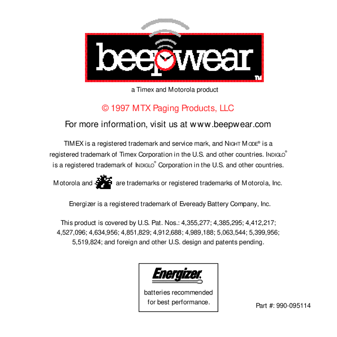 Timex Beepwear manual MTX Paging Products, LLC 