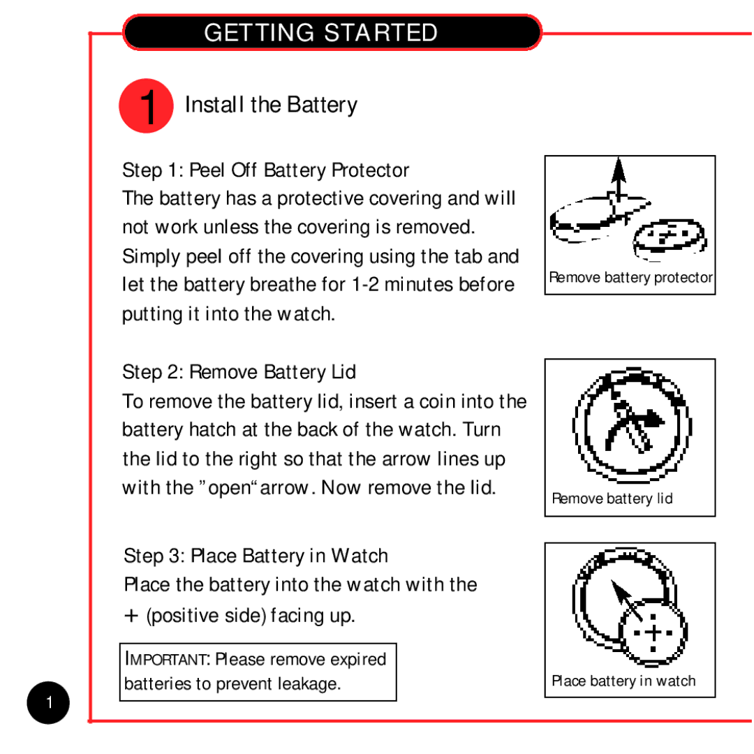 Timex Beepwear manual Getting Started, + positive side facing up 