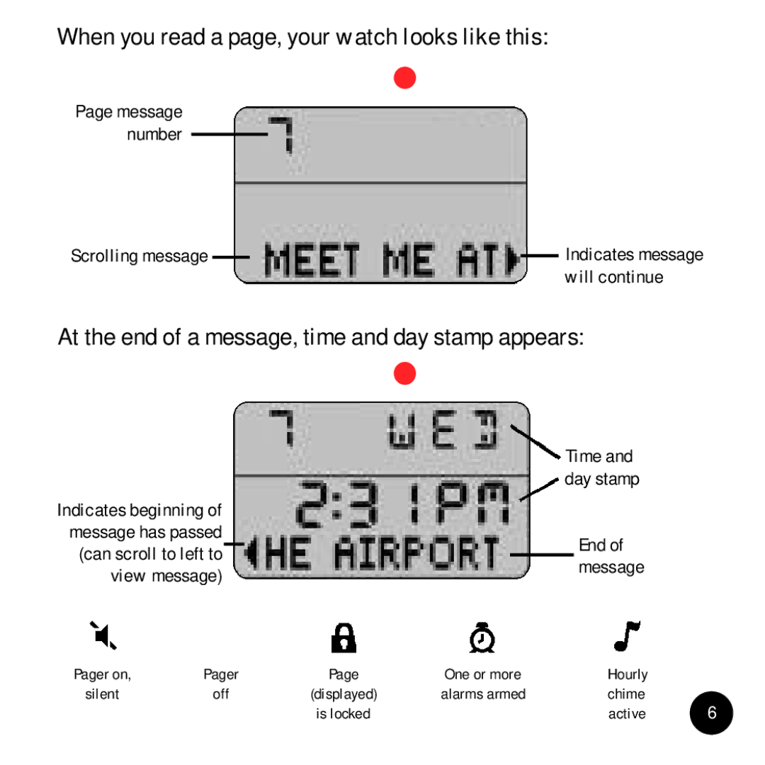 Timex Beepwear manual When you read a page, your watch looks like this 