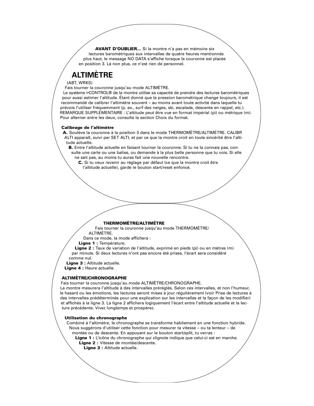 Timex Helix manual Calibrage de l’altimètre, Thermomètre/Altimètre, Altimètre/Chronographe, Utilisation du chronographe 