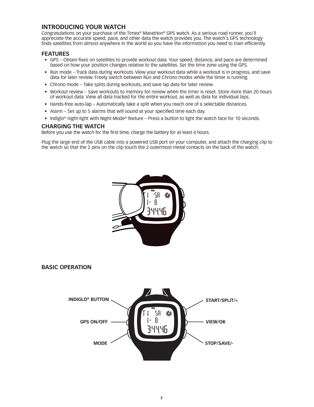 Timex M434 manual Introducing Your Watch, Features, Charging the Watch, Basic Operation 