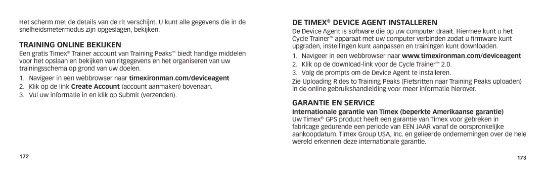 Timex M503, M242 quick start Training online bekijken, De Timex Device Agent installeren, Garantie en service 