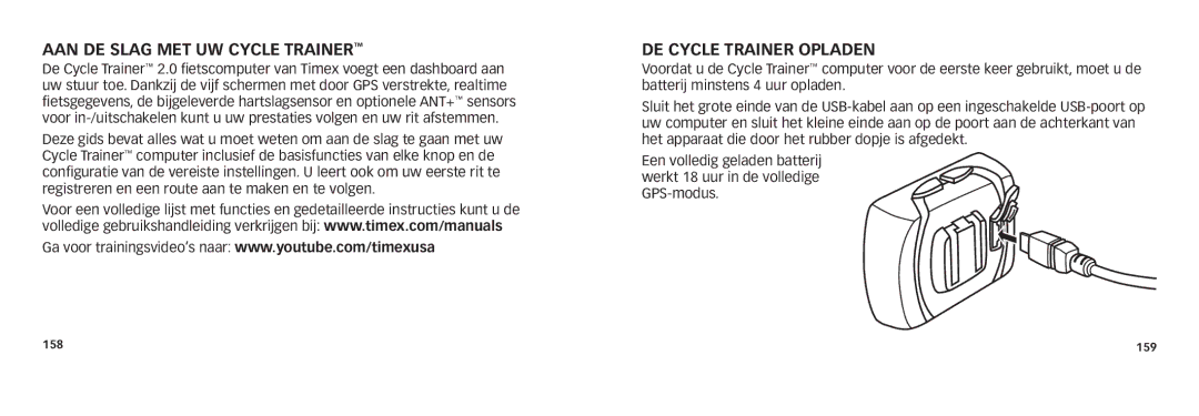 Timex M242, M503 quick start Aan de slag met uw Cycle Trainer, De Cycle Trainer opladen 