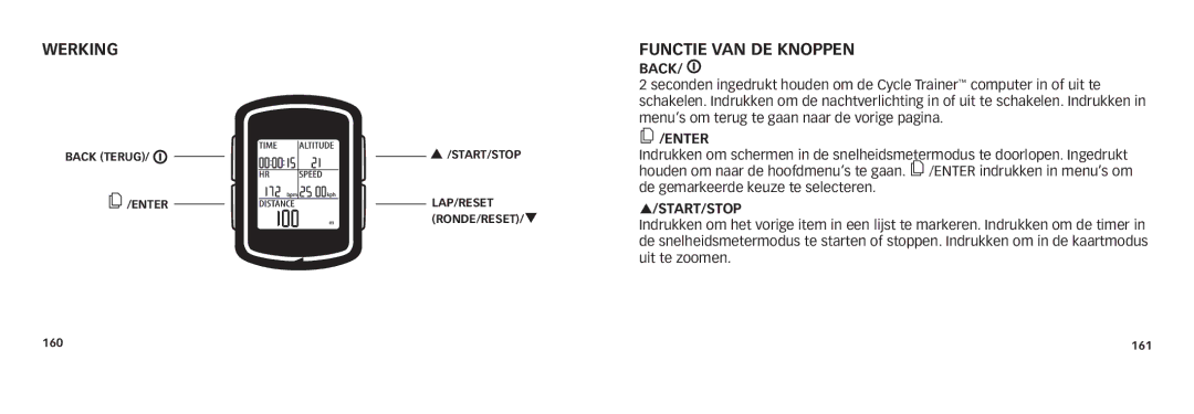 Timex M503, M242 quick start Werking, Functie van de knoppen, Start/Stop 