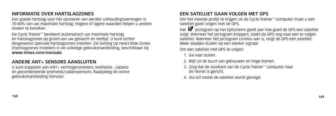 Timex M503, M242 Informatie over hartslagzones, Andere ANT+ sensors aansluiten, Een satelliet gaan volgen met GPS 