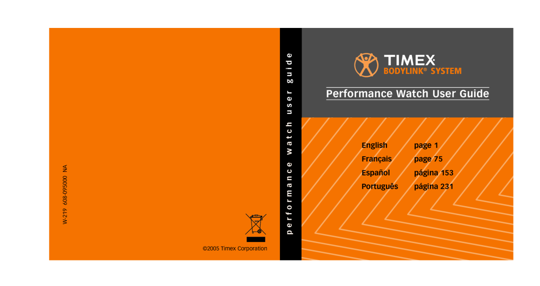 Timex M515 manual g u i d e, u s e r, w a t c h, r m a n, e r f o, Performance Watch User Guide, Bodylink System, English 