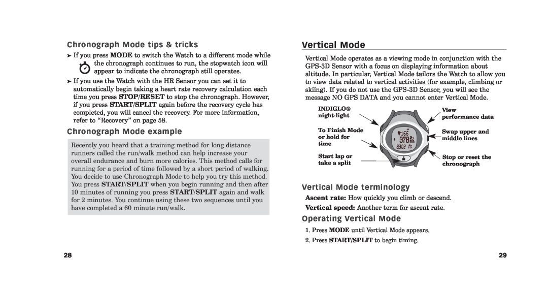 Timex M579, M640, M515, M187, M185 Chronograph Mode tips & tricks, Chronograph Mode example, Vertical Mode terminology 
