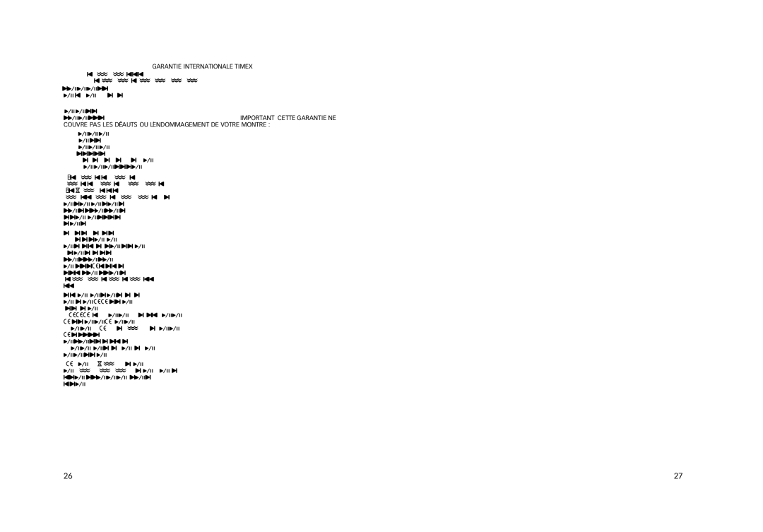 Timex M805 manual Garantie Internationale Timex 