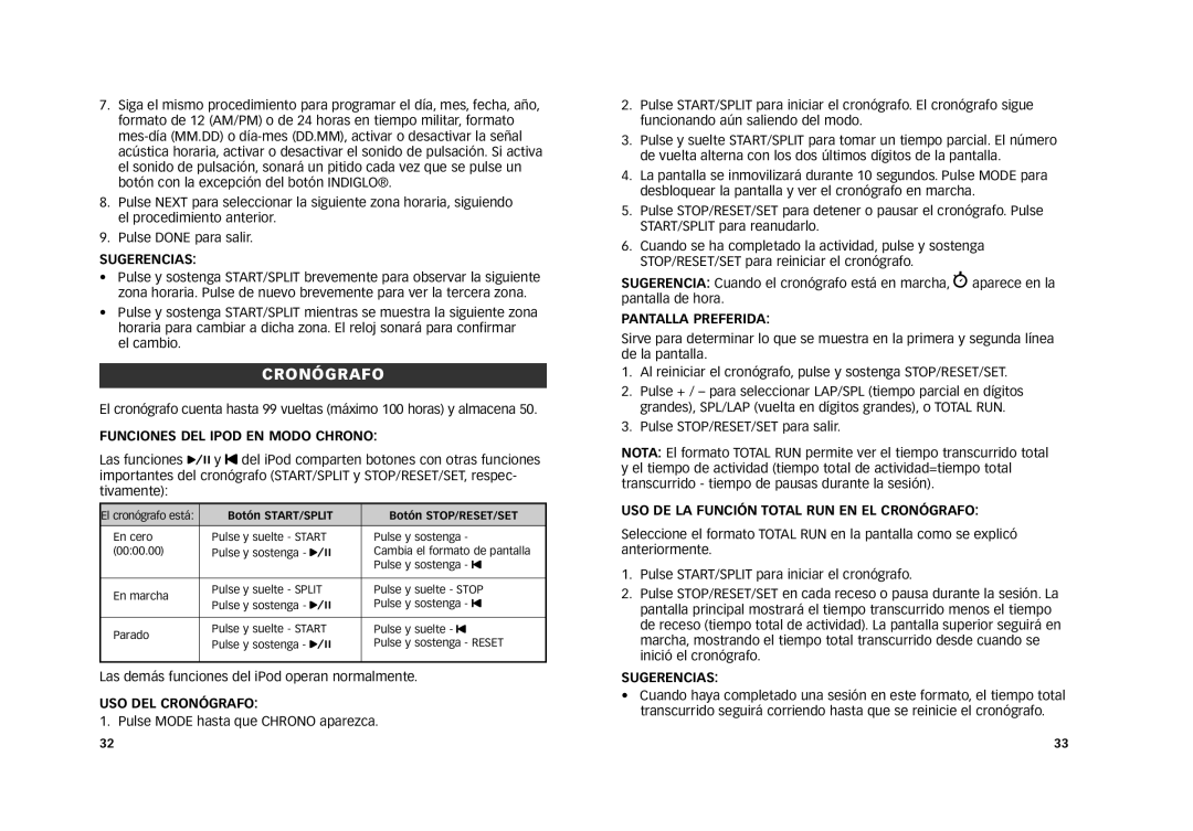 Timex M805 manual Funciones DEL Ipod EN Modo Chrono, USO DEL Cronógrafo, Pantalla Preferida 