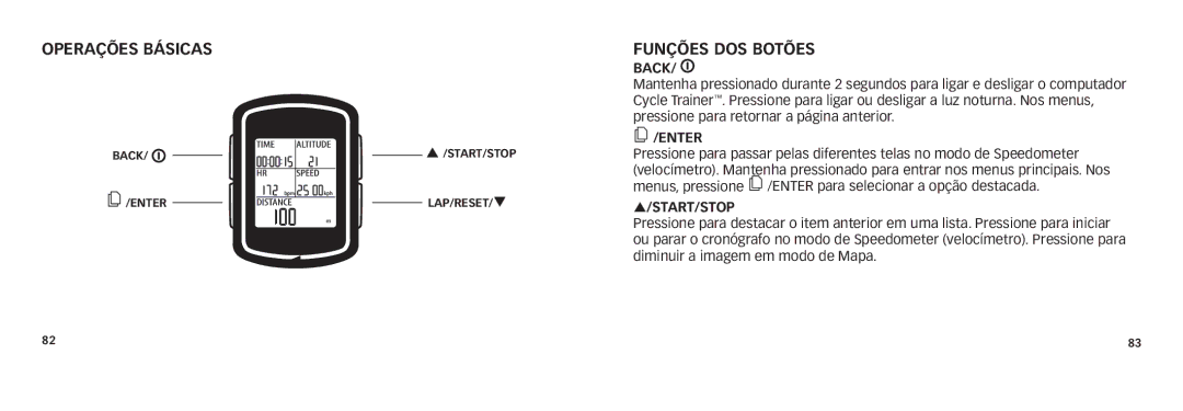 Timex NA/EU W280 242-095004 quick start Operações básicas, Funções dos botões, Start/Stop 