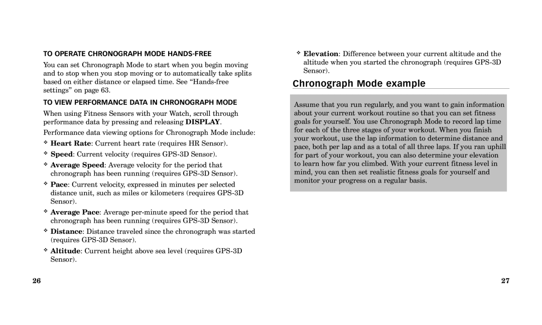 Timex Performance Watch manual Chronograph Mode example, To Operate Chronograph Mode HANDS-FREE 