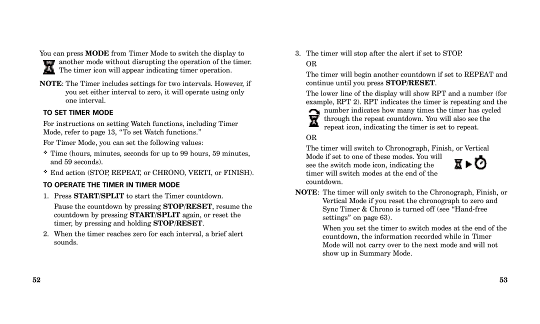 Timex Performance Watch manual To SET Timer Mode, To Operate the Timer in Timer Mode 