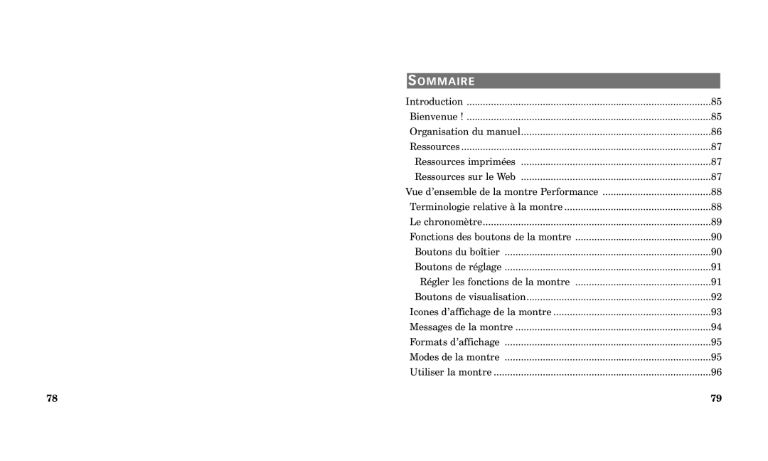 Timex Performance Watch manual Sommaire 