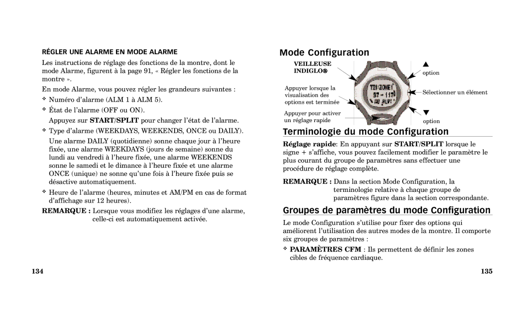 Timex Performance Watch Mode Configuration, Terminologie du mode Configuration, Groupes de paramtres du mode Configuration 