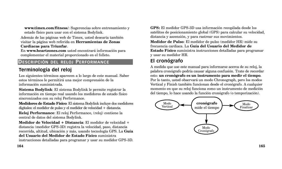 Timex Performance Watch manual Terminolog’a del reloj, El cron-grafo, Cron-grafo, 165 